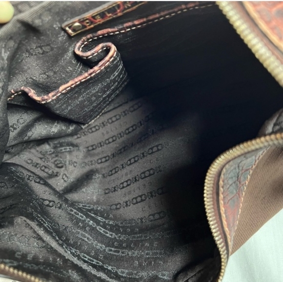 CELINE Brown Canvas & Crocodile Leather Hobo Bag - Picture 4 of 11